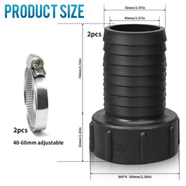 NEUSID IBC Adapter S60 x 6 to Hose Nozzle, IBC Tank Adapter S60 x 6 (60 mm) Coarse Thread Import to 2 Inch (50 mm) Garden Hose Tap Adapter Tank Hose Adapter IBC Tank Accessories Pack of 2