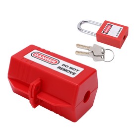 Sonew Power Safety Lockout Kit, Power Lockout Device, Electrical Lock, with 38mm/1.5in Long Padlock for Air Conditioner TV Industry Chemistry (Medium lock box + 38mm padlock)