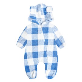 JiAmy Baby 3D Bear Ears Hooded Romper for Unisex, Newborn Knitted Sweater Jumpsuit, Long Sleeve One-Piece Bodysuit, Warm Outerwear Sleepwear 6-9 Monthes Blue