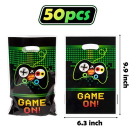 PANTIDE Video Games Party Favor Bags, Game On Plastic Loot Gifts Bags, Gaming Goody Candy Treat Bags for Video Game Themed Birthday Party Supplies Decorations, Set of 50