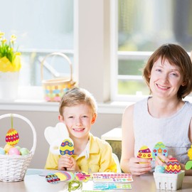 LAMEK 12 Pack Easter Eggs Craft Kit Creative Easter Egg Decorations Easter Arts and Crafts Party Supplies for Kids Girls Boys DIY Make Your Own Mix & Match Ornaments Crafting Activities Gift