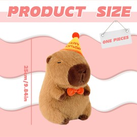 QhgPnt 1Pcs Birthday Hat Capybara Plush Toy, 25cm/9.8in Capybara Gifts, Adorable Soft Capybara Doll, Capybara Plush Toy, Cute Stuffed Animal, For Boys And Girls At Birthday Easter Gift