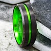 Sublime 8mm Black Tungsten Ring w/Lime Green Stripe & Matching