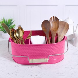 Alpha Living Home Silverware Organizer - Heavy Duty Metal Kitchen Drawer & Utensil Organizer, Drawer Organizer for Forks, Knives, Multipurpose Kitchen Organizers and Storage Solution (Pink)