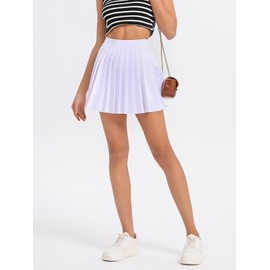 Women's High Waisted Pleated Tennis Skirt School A-Line Skater Mini Skirt with Built-in Shorts Lining (White,L)