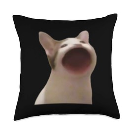 Wide Mouth Cat Meme Popping Cat Meme Singing Cat Meme Throw Pillow
