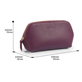 LONDO Genuine Leather Makeup Bag Cosmetic Pouch Travel Organizer Toiletry Clutch (Purple)
