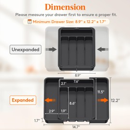 Lifewit Silverware Drawer Organizer, Expandable BPA Free Utensil Tray for Kitchen, Adjustable Flatware and Cutlery Holder for Spoons Forks Knives, Plastic Kitchen Organizers and Storage, Black