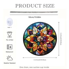 Mandara Stained Glass Window Hangings with Chain – Acrylic Flower of North India Ornament for Garden, Patio and Indoor Decor, Christmas, Birthday, Mother's Day and Housewarming Gift for Women, Grandma