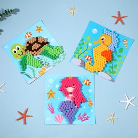 CORNER LACE DIY Pom Pom Art Set for Kids Age 3-6 Years Old 3 Pieces - Under The Sea and Mermaid Theme Fun Arts and Crafts, Sensory Activity Creativity Birthday Christmas Gift Includes 3 Patterns