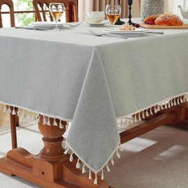 meioro Rectangular Tablecloth, Water-Resistant with Lotus Effect, Tassel Tablecloth Polyester Table Cover, Waterproof Tablecloths, Table Protector for Kitchen, Dining Room, Banquet Decoration (Grey,