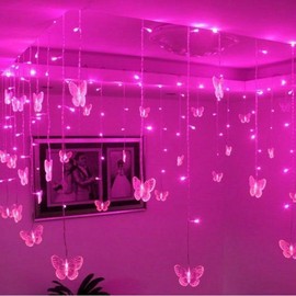 Lainin 12ft/3.5M USB Powered 8 Modes Butterfly Curtain Night Light Strip Icicle Fairy String Light, Perfect for Room Garden Wall Christmas Wedding Indoor/Outdoor Party Decoration (Pink)