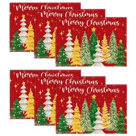 Artoid Mode Red Trees Snowflakes Merry Christmas Place Mats Set of 6 30 x 45 cm Winter Place Mats Washable Place Mats Kitchen Party Decoration