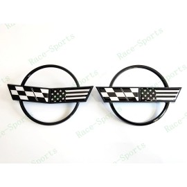 AUTO 2PC Black Front Nose Rear Gas Lid Cross US Flags Emblem 1984-1996 C4 Corvette