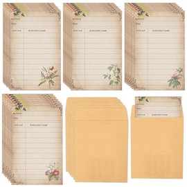 Library Card Pocket with Envelopes 80 Pack Self Adhesive Book Checkout out Cards - Due Date Note Cards Vintage Library Card Reading List Bookmark Card for Book Checkouts, Classroom Supplies (Flower)
