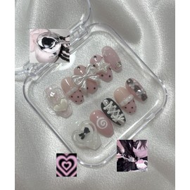 Chic Blackpink Dot Handmade Nail Tips - Long Ballerina / 시크 블랙핑크 도트 수제네일팁 - 롱발레리나