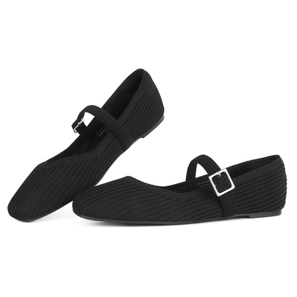 CELNEPHO Black Flats for Women Square Toe Ballet Flats Shoes