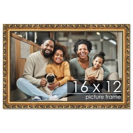 Poster Palooza 16x12 Traditional Gold Complete Wood Picture Frame with UV Acrylic Plexiglass, Foam Board Backing & Hardware Included