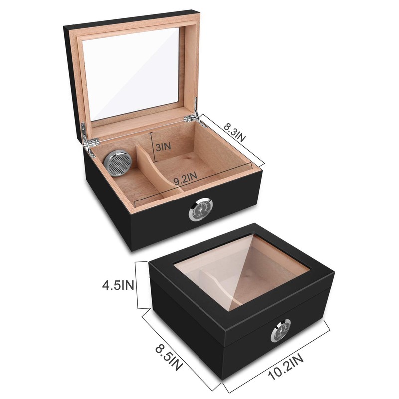 Cigar Humidor, Spanish Cedar Wood Cigar Desktop Box, Glass Top