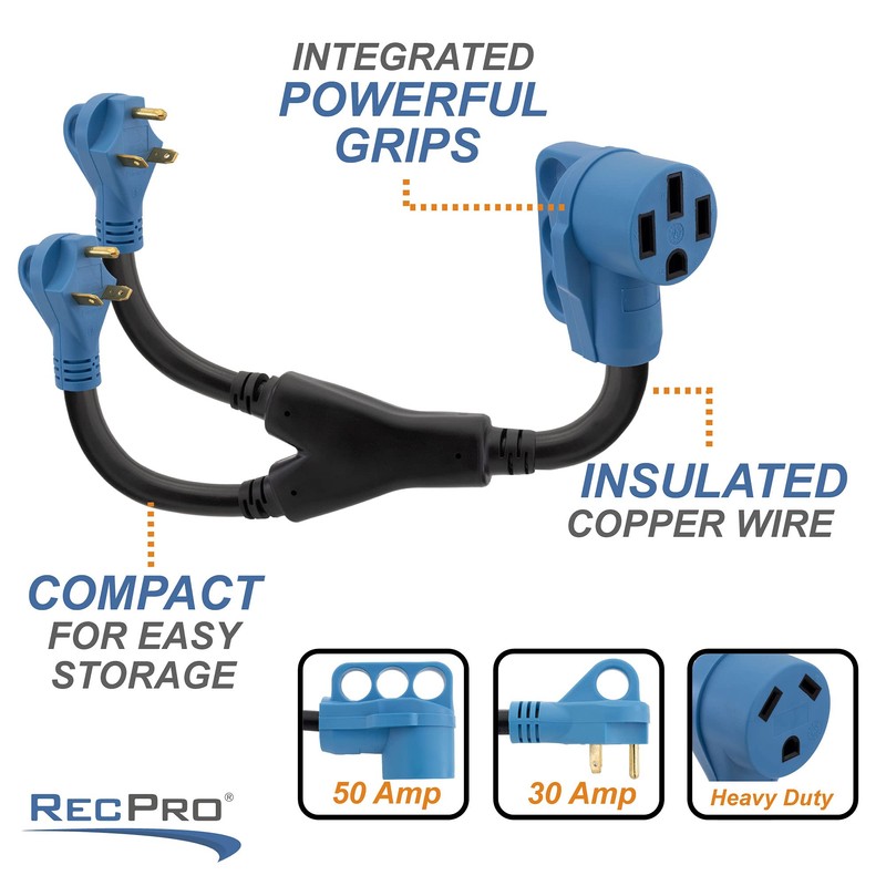 RecPro RV Dual 30 Amp to 50 Amp Power Adapter