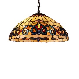 Chloe Lighting Serenity Victorian Tiffany-Style Blackish Bronze 2 Light Hanging Pendant 18" Wide, Multicolor