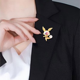 Cute Rabbit Animal Brooch Pin for Women Girls Alloy Gold-Toned Fashion Rhinestone Pearl Bunny Pet Brooches Lapel Pins Dainty Dress Accessories Easter St.Patrick's Day Jewelry Gift (Clear Stone)