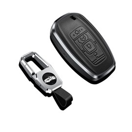 SANRILY 4 Button Key Fob Cover for Lincoln Continental MKC MKZ 2019 2018 2017 Navigator Aviator 2021 Keyless Entry Keychain Holder Full Protection Leather Key Fob Case Black