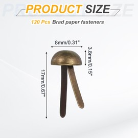 PATIKIL 120pcs 8mm x 17mm Metal Paper Fasteners File Fasteners for DIY Accessories Leathercraft, Decoration, Documents, Albums, Organization, Secure, Bronze