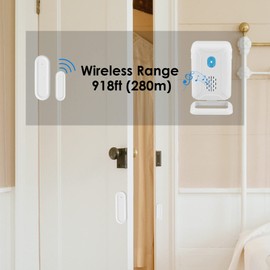 GREENCYCLE Wireless Door Open Chime (Operating Range - 918FT | 36 Chime Tunes | 4 Volume Levels | LED Flashing Light) - 2 Magnetic Door Alarm Sensor, 1 Receiver Battery Operated