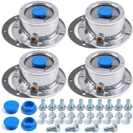 GREPSPUD 4Set 343-4009 Trailer Hub Caps, 3434009 6 Holes Aluminum Hub Cap for Trailer Axle, with 24Pcs Bolts, Side Pipe Plug, Gasket & Extra 4Pcs Blue Rubber Plugs, TR3434009 Semi Truck Hubcaps