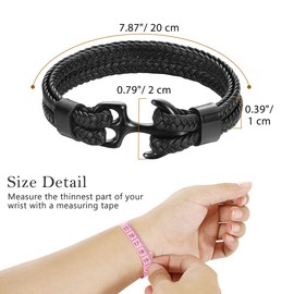 Emibele Bracelet for men, robust cowhide bracelet, multi-layer vintage anchor bracelet, wrap bracelet, 21 cm, Stainless Steel, No Gemstone