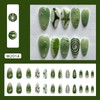 Mkwntg 24Pcs Green Press on Nails Medium Almond Fake Nails