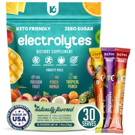 Keppi Electrolytes Powder Packets Assorted Tropical Flavors – Sugar Free Hydration Drink Mix with Potassium, Magnesium, Sodium – 30 Hydration Packets – Keto, Vegan, Fasting-Friendly, Zero Calorie