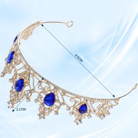 JasperKino Gold Tiara Crown Crystal Blue Rhinestone Tiara Princess Bride Headband for Wedding, Birthday, Pageant, Party, Blue,Gold
