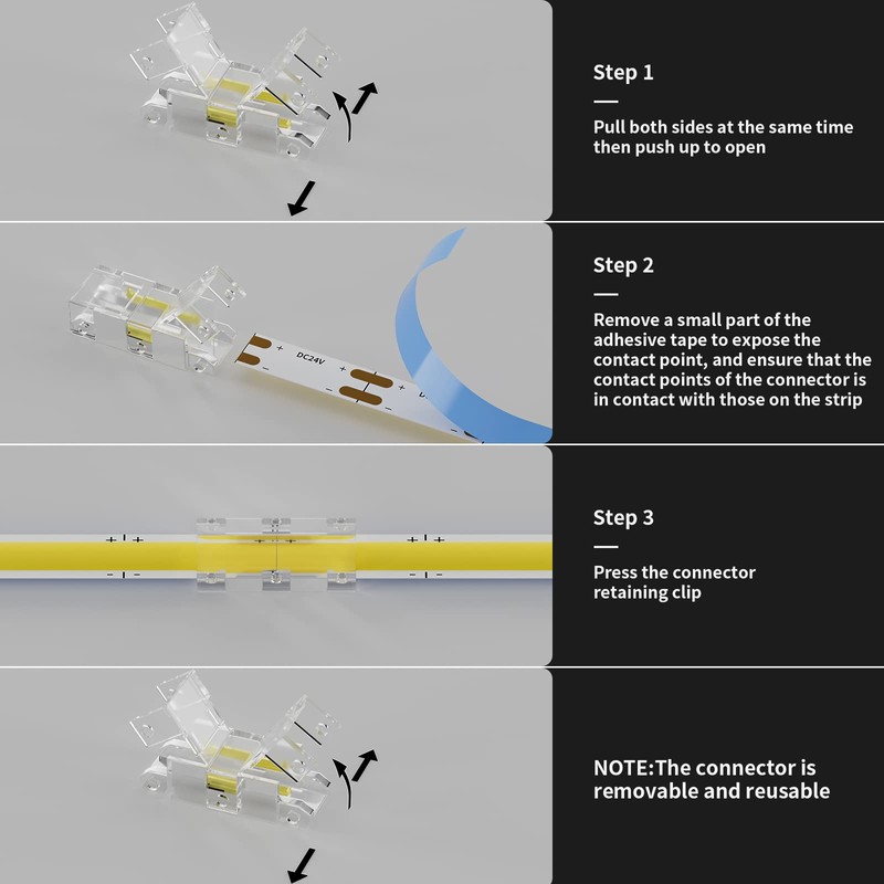 PAUTIX 5mm Connectors(2pcs Each),Gapless,L-Shaped,Dual End Strip,Strip to DC Plug Solderless