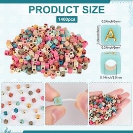 SOFPLATE 1400Pcs Gold Letter Bead Cube Alphabet Beads Bulk 6x6mm Acrylic Square 3.5mm Hole A-Z Letters Loose Craft Beads for Beading Friendship Bracelet Jewellery Making Necklace Keychains DIY Crafts