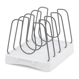 FiNeWaY Adjustable Pan Lid Holder for Kitchen Organisation, Soft non-slip feet, Cupboard and Pantry Storage Ideas (White, Grey)