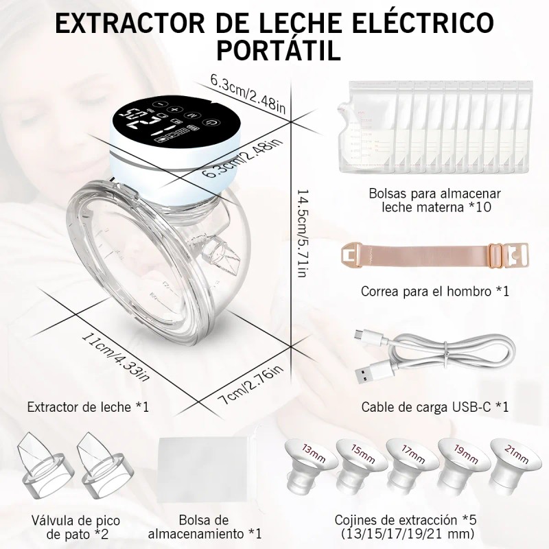Extractor De Leche Eléctrico Manos Libres 3 Modos 12 Niveles