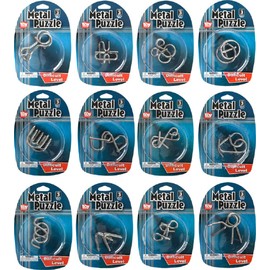 Metal Wire Puzzle Set - 12 Unique Individually Packed Puzzles - Fun Brain Teaser IQ Game for Kids and Adults - Great Educational Toy. Party Favor, Carnival Prize.