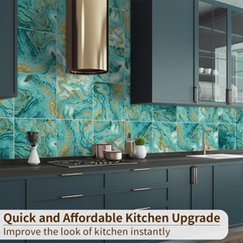 funlife 50Pcs Peel and Stick Backsplash Wall Tile for Kitchen Bathroom Laundry Room, 5.9"x5.9" Turquoise Marble