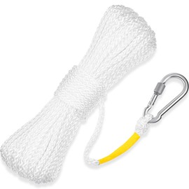 Hollow Braided Polypropylene Line Rope Heaving Line with Spring Hook for Ring Buoy Pool Life Preserver Ring Rope Boat Anchor Rope (White,20 m/ 21.9 Yards)