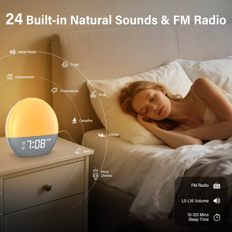 OHFAMO Daylight Alarm Clock, Sunrise Alarm Clock with Digital Dual