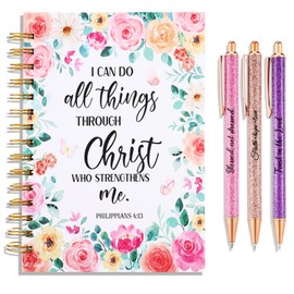 Thenshop 4 Pcs Christmas Religious Gift Set Includes 1 Christian Quotes Spiral Notebooks 3 Metal Ballpoint Black Ink Pen Bible Journals Christian Gift for Women Friends Colleagues Family Gifts Church