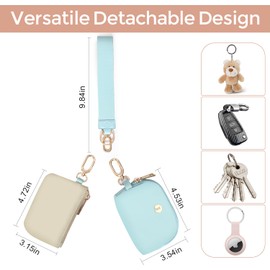 JEEBURYEE Dual Pouch Wristlet Keychain Wallets for Women with 2 Detachable Zipper Coin Purse - Small and Portable Mini Card Wallet for Women Men Gold Hardware Ice Blue+Khaki