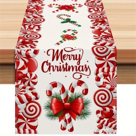 1pc Christmas Candy Cane Table Runner Merry Christmas Table Decor Holiday Dining