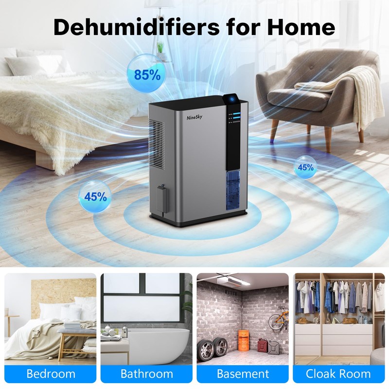 NineSky Dehumidifier for home, 98 OZ Dehumidifiers, Dehumidifiers for Room,Bathroom,