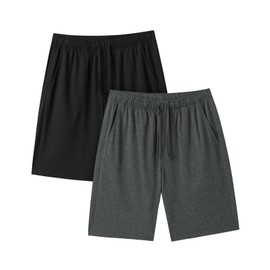 LAPASA 2 packs Men's Poly-cotton Lightweight Lounge Shorts M93 (M93 Dark Heather Grey & Black, Small)