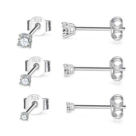 CERSLIMO 3 Pairs Sterling Silver Stud Earrings for Women Men Girls Tiny Round CZ Cubic Zirconia Stud Earrings Set Cartilage Small Tragus Earrings(2mm,3mm,4mm)