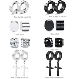 WAINIS 13 Pairs Stainless Steel Non Pierced Magnetic Earrings for Men Women CZ Clip on Dangle Magnet Earrings Set