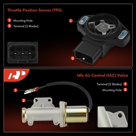 A-Premium Idle Air Control Valve IAC + Throttle Position Sensor TPS Compatible with Nissan Pickup 1995 1996, 2.4L